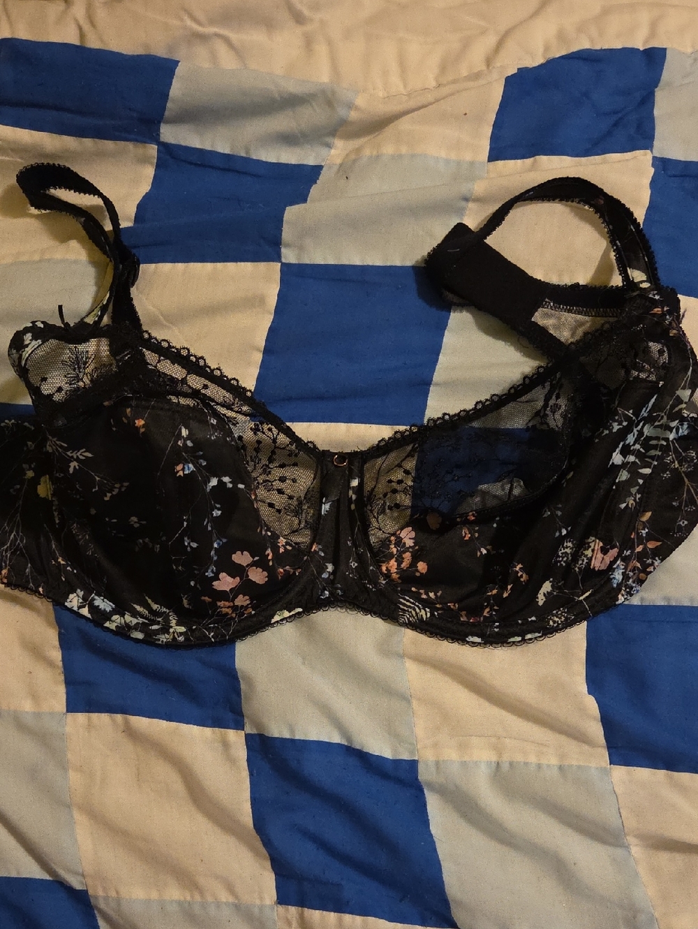 Fantasie Black Sheer Floral Underwire Bra US 34H / UK 34FF